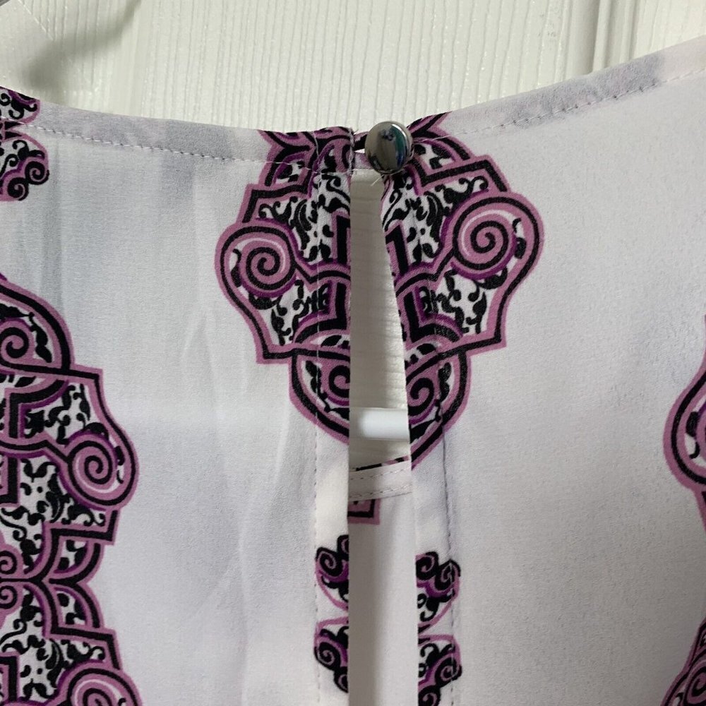 White House Black Market XS Petites Pink White Sleeveless Asymmetrical Top - Picture 5 of 8